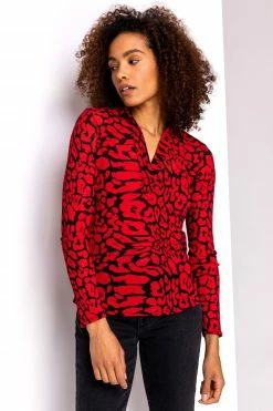Roman Red Animal Print Long Sleeve Top