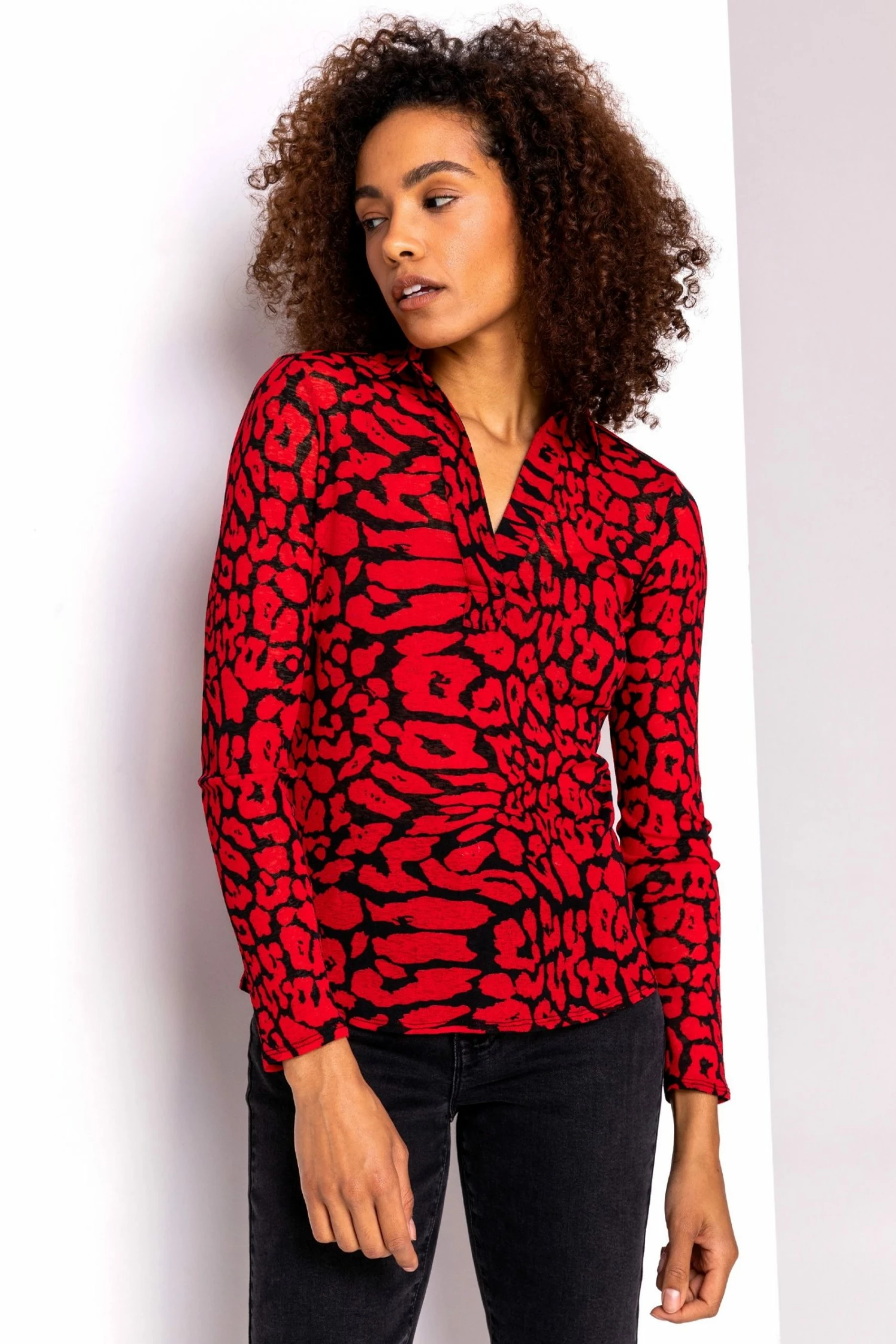 Roman Red Animal Print Long Sleeve Top 3 Roman Red Animal Print Long Sleeve Top
