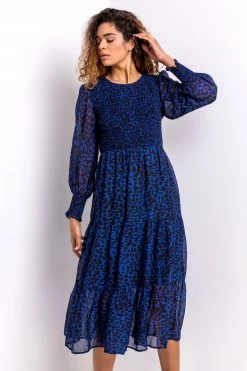 Roman Blue Animal Print Shirred Bodice Dress 9 Roman Blue Animal Print Shirred Bodice Dress -Roman Sales Shop unnamed file 714