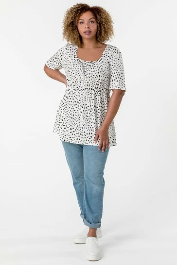 Roman White Curve Spot Print Gathered Top 7 Roman White Curve Spot Print Gathered Top - Image 5