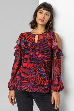 Roman Red Abstract Butterfly Print Blouse