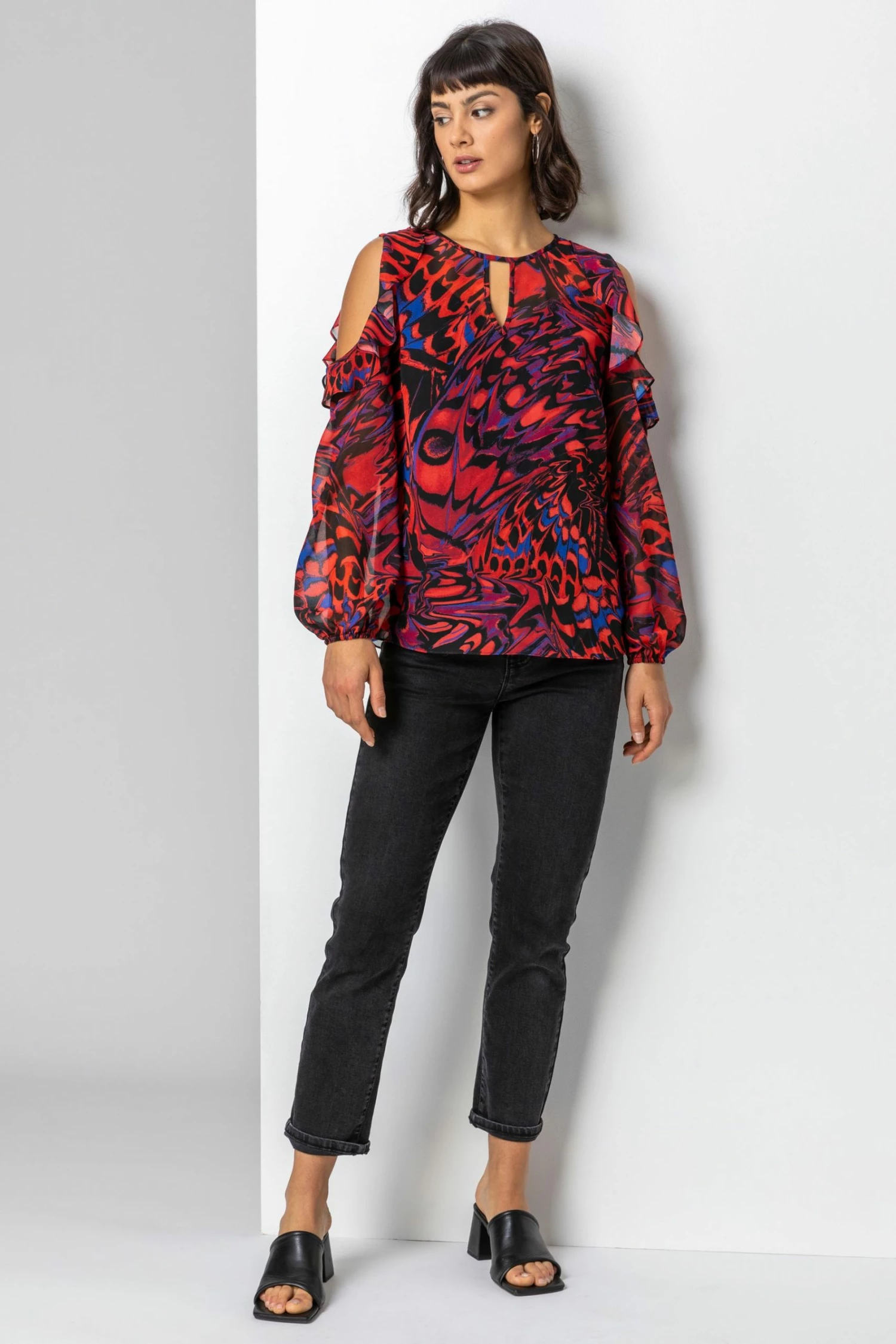 Roman Red Abstract Butterfly Print Blouse 4 Roman Red Abstract Butterfly Print Blouse - Image 2