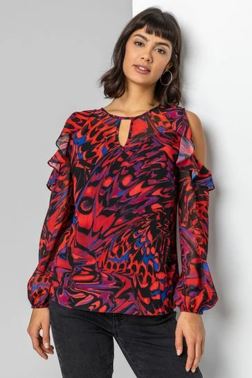 Roman Red Abstract Butterfly Print Blouse 7 Roman Red Abstract Butterfly Print Blouse - Image 5
