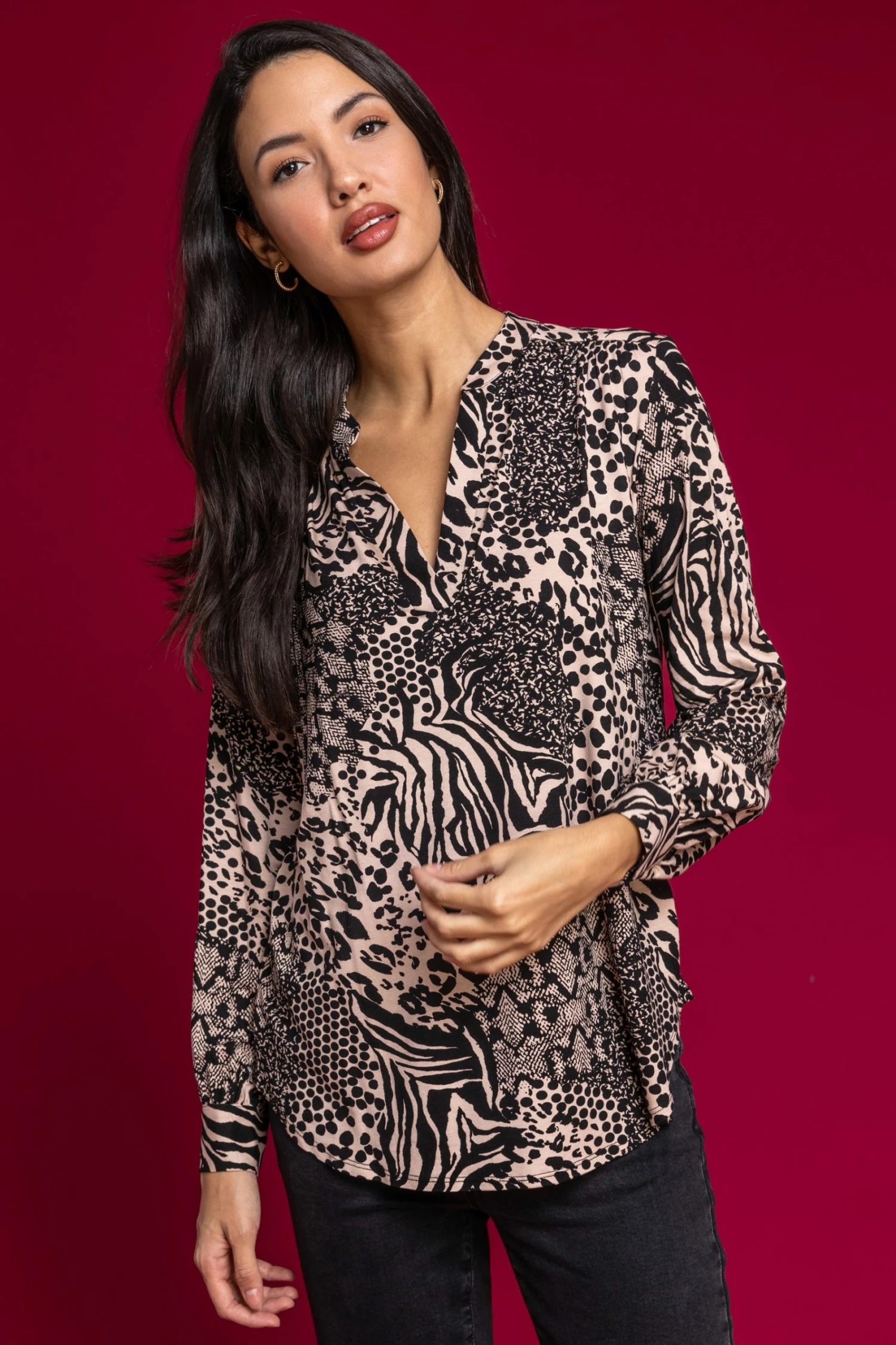 Roman Brown Animal Print Long Sleeve Top 3 Roman Brown Animal Print Long Sleeve Top