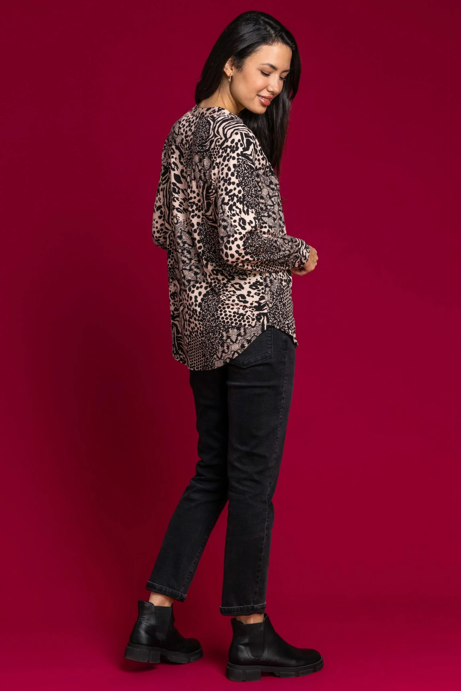 Roman Brown Animal Print Long Sleeve Top 4 Roman Brown Animal Print Long Sleeve Top - Image 2