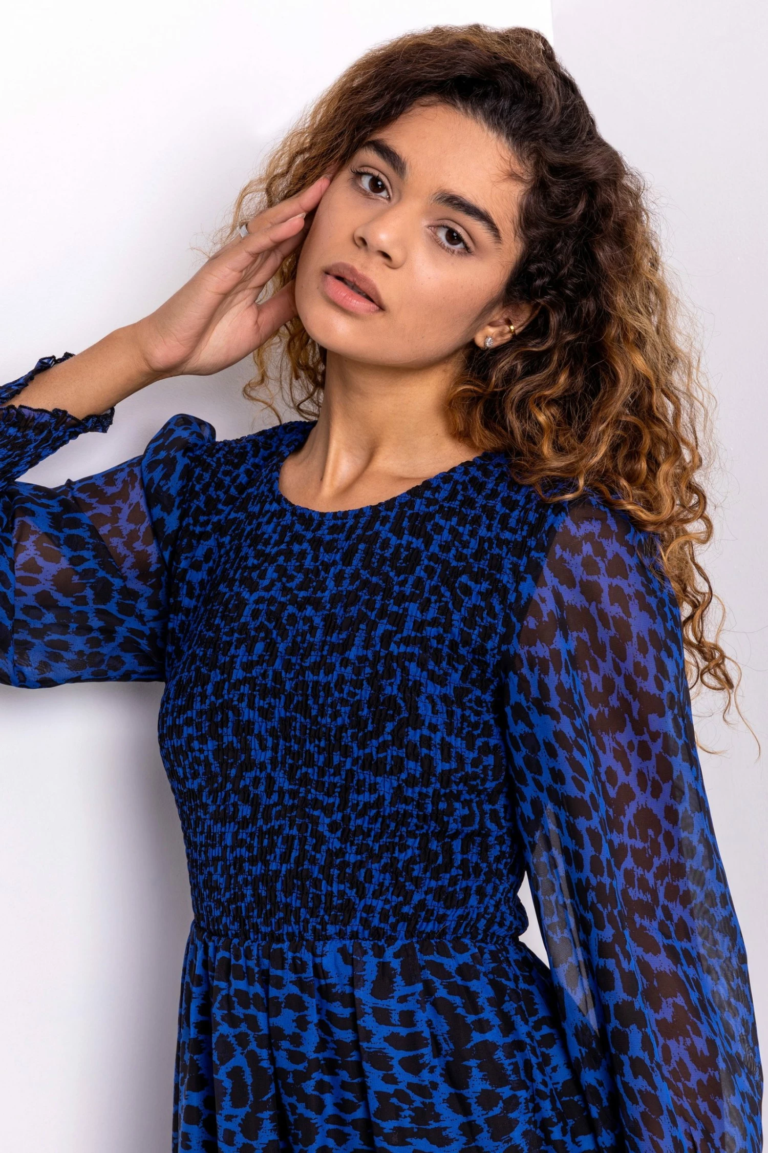 Roman Blue Animal Print Shirred Bodice Dress 6 Roman Blue Animal Print Shirred Bodice Dress - Image 4