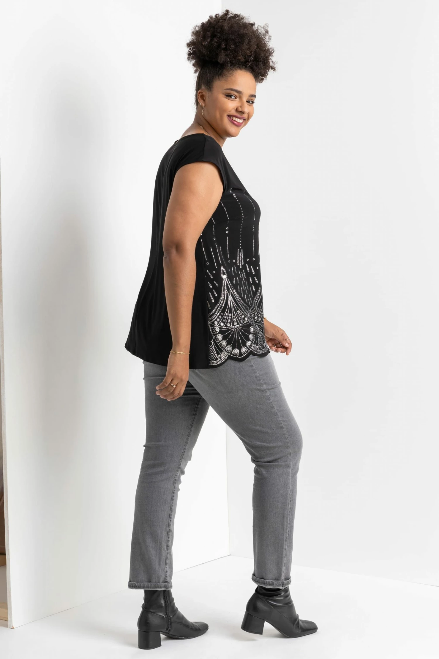 Roman Silver Curve Art Deco Glitter Print Top 4 Roman Silver Curve Art Deco Glitter Print Top - Image 2