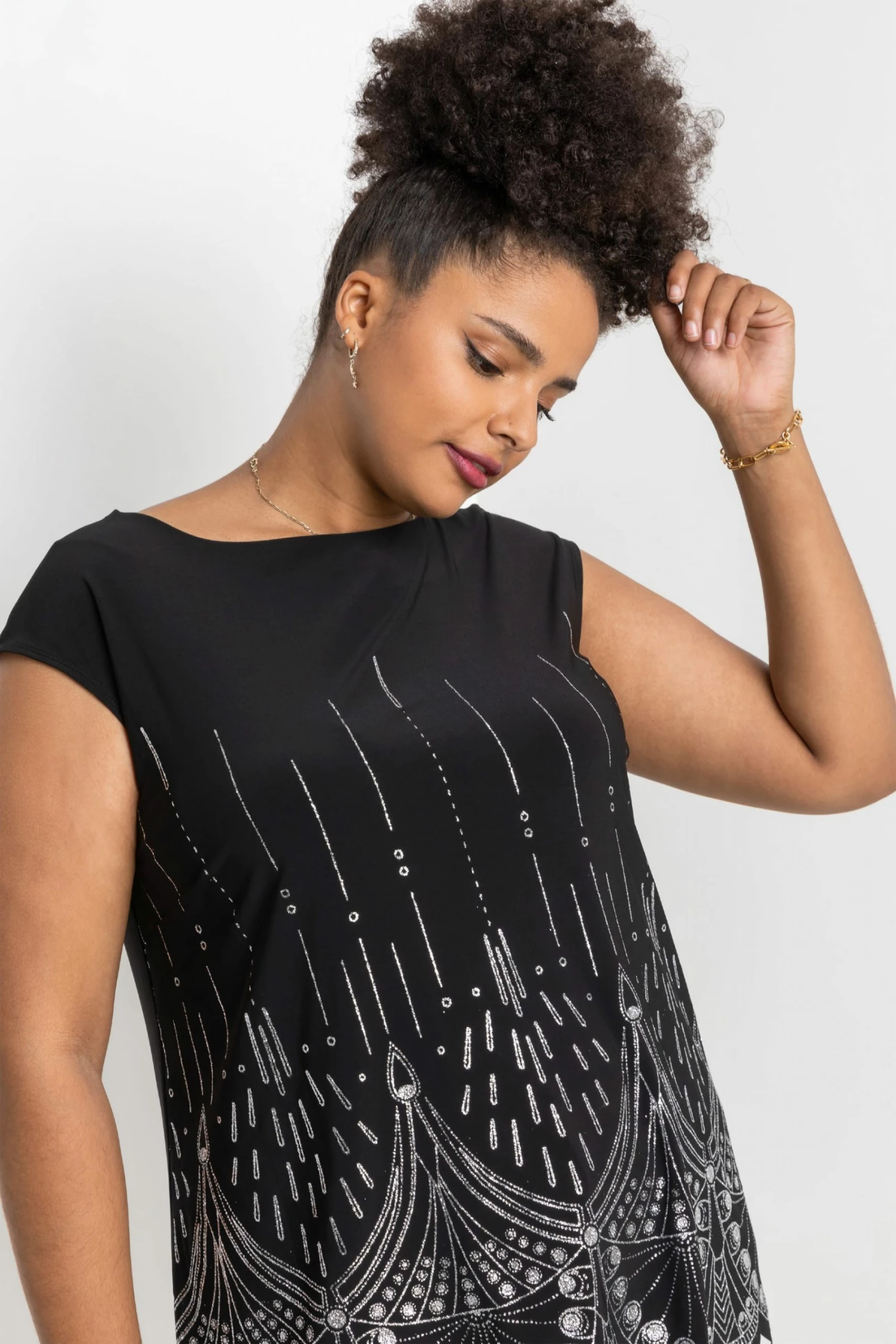 Roman Silver Curve Art Deco Glitter Print Top 6 Roman Silver Curve Art Deco Glitter Print Top - Image 4