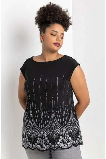 Roman Silver Curve Art Deco Glitter Print Top 8 Roman Silver Curve Art Deco Glitter Print Top - Image 6