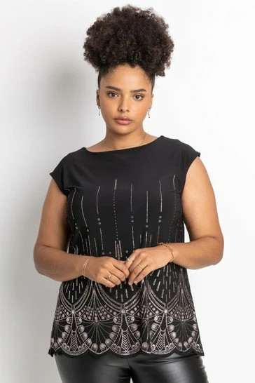 Roman Silver Curve Art Deco Glitter Print Top 9 Roman Silver Curve Art Deco Glitter Print Top - Image 7