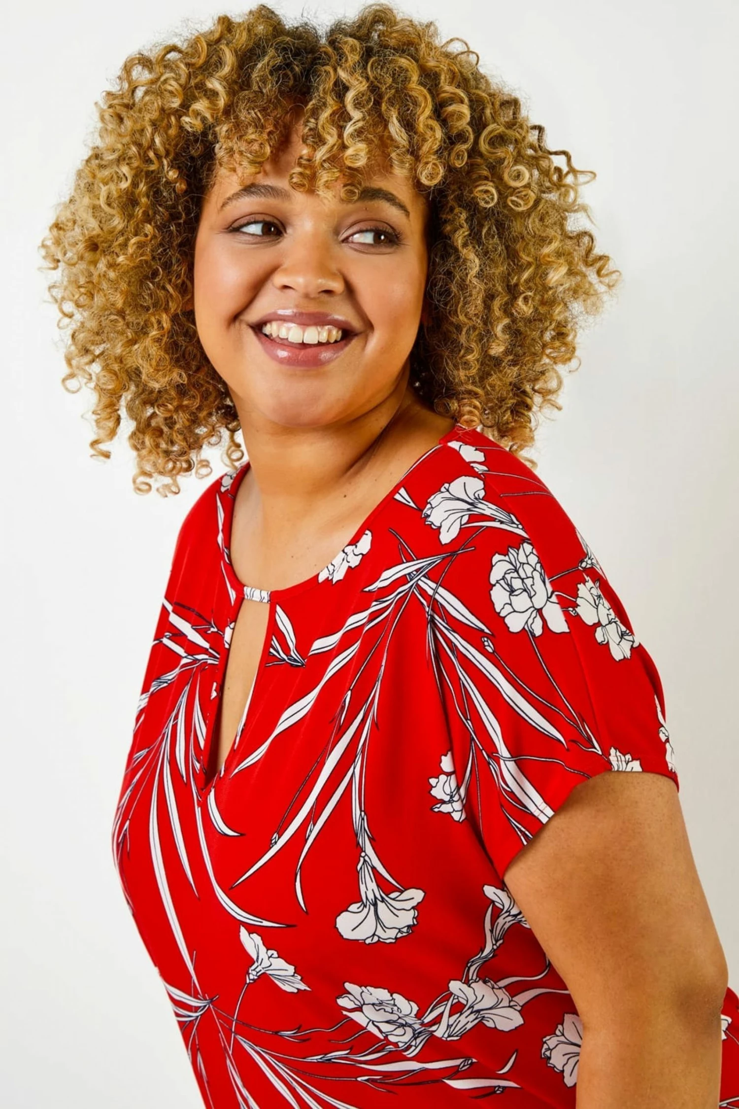 Roman Red Curve Floral Print Keyhole Detail Top 6 Roman Red Curve Floral Print Keyhole Detail Top - Image 4