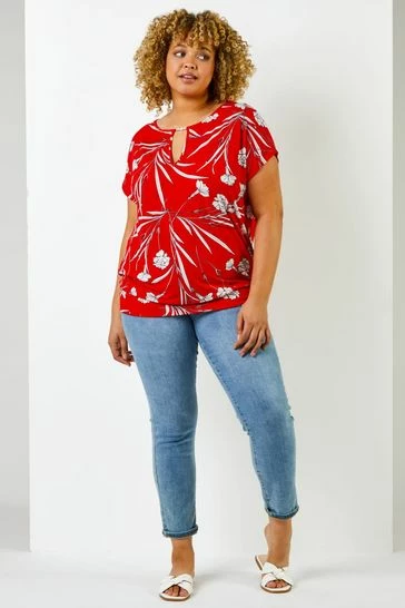 Roman Red Curve Floral Print Keyhole Detail Top 7 Roman Red Curve Floral Print Keyhole Detail Top - Image 5