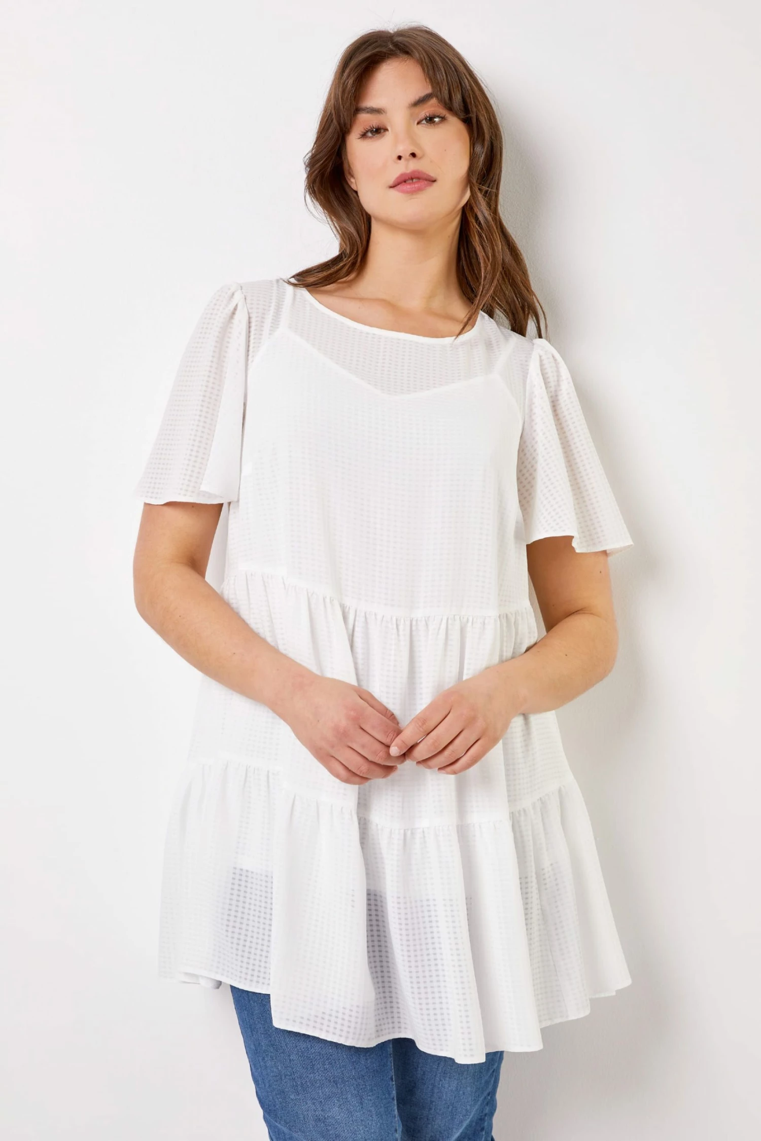 Roman White Curve Check Texture Tiered Top 5 Roman White Curve Check Texture Tiered Top - Image 3