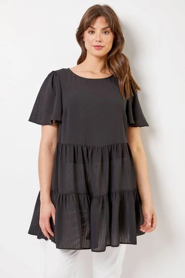 Roman White Curve Check Texture Tiered Top 8 Roman White Curve Check Texture Tiered Top - Image 6