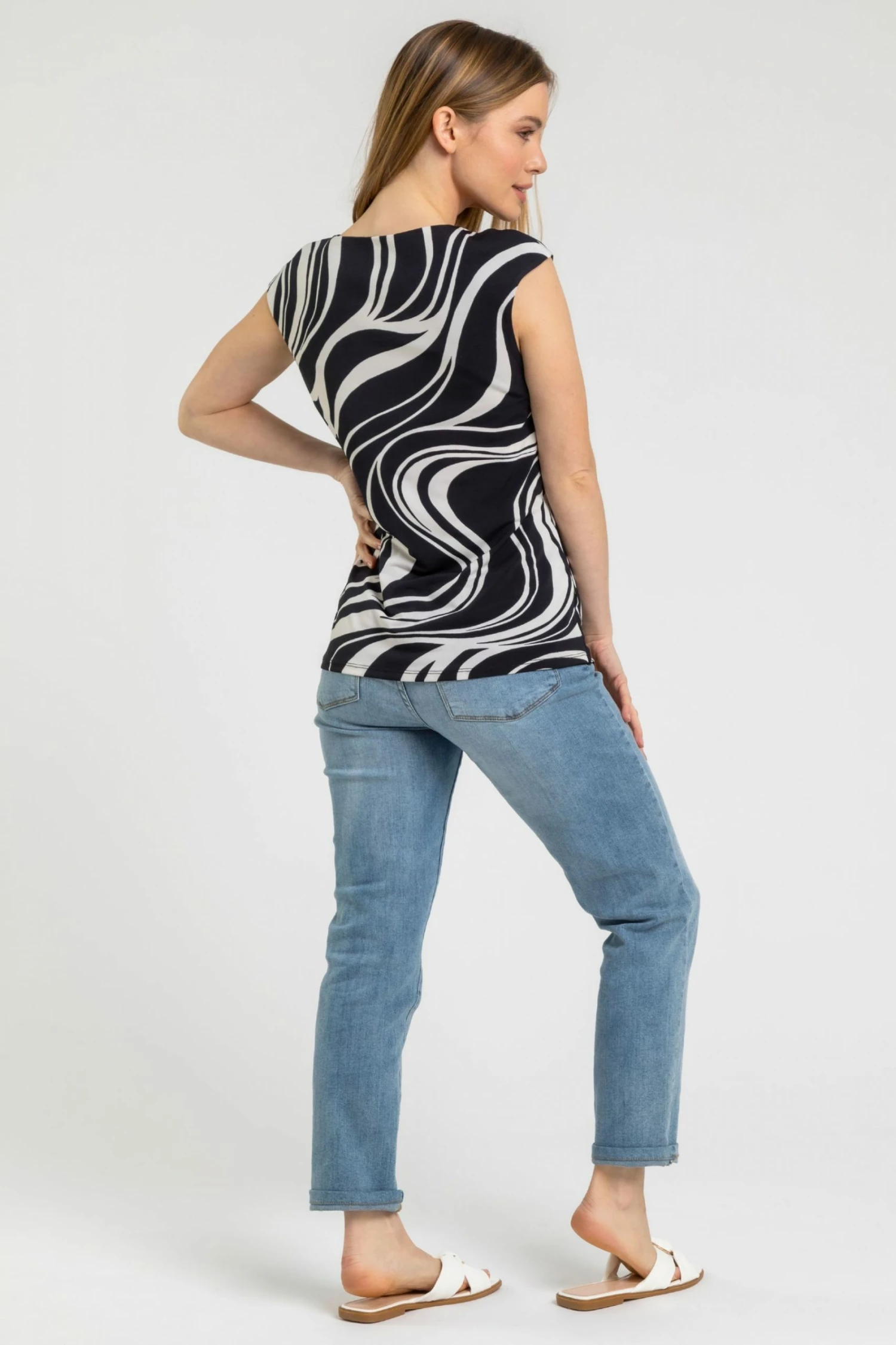 Roman Blue Petite Swirl Print Crossover Top 4 Roman Blue Petite Swirl Print Crossover Top - Image 2
