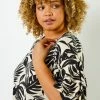 Roman Black Curve Tropical Leaf Print Frill Sleeve Top -Roman Sales Shop unnamed file 7191