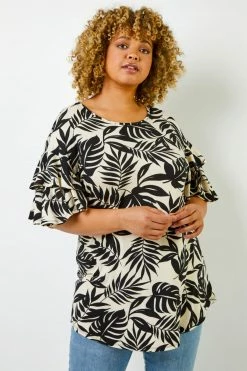Roman Black Curve Tropical Leaf Print Frill Sleeve Top 10 Roman Black Curve Tropical Leaf Print Frill Sleeve Top -Roman Sales Shop unnamed file 7194