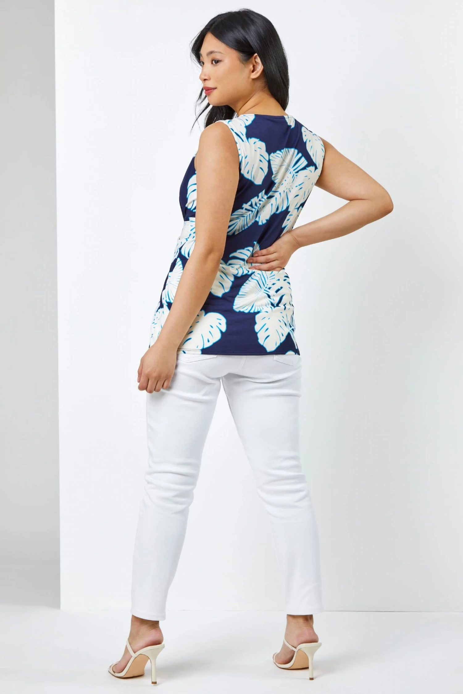Roman Blue Petite Tropical Print Side Tie Top 4 Roman Blue Petite Tropical Print Side Tie Top - Image 2