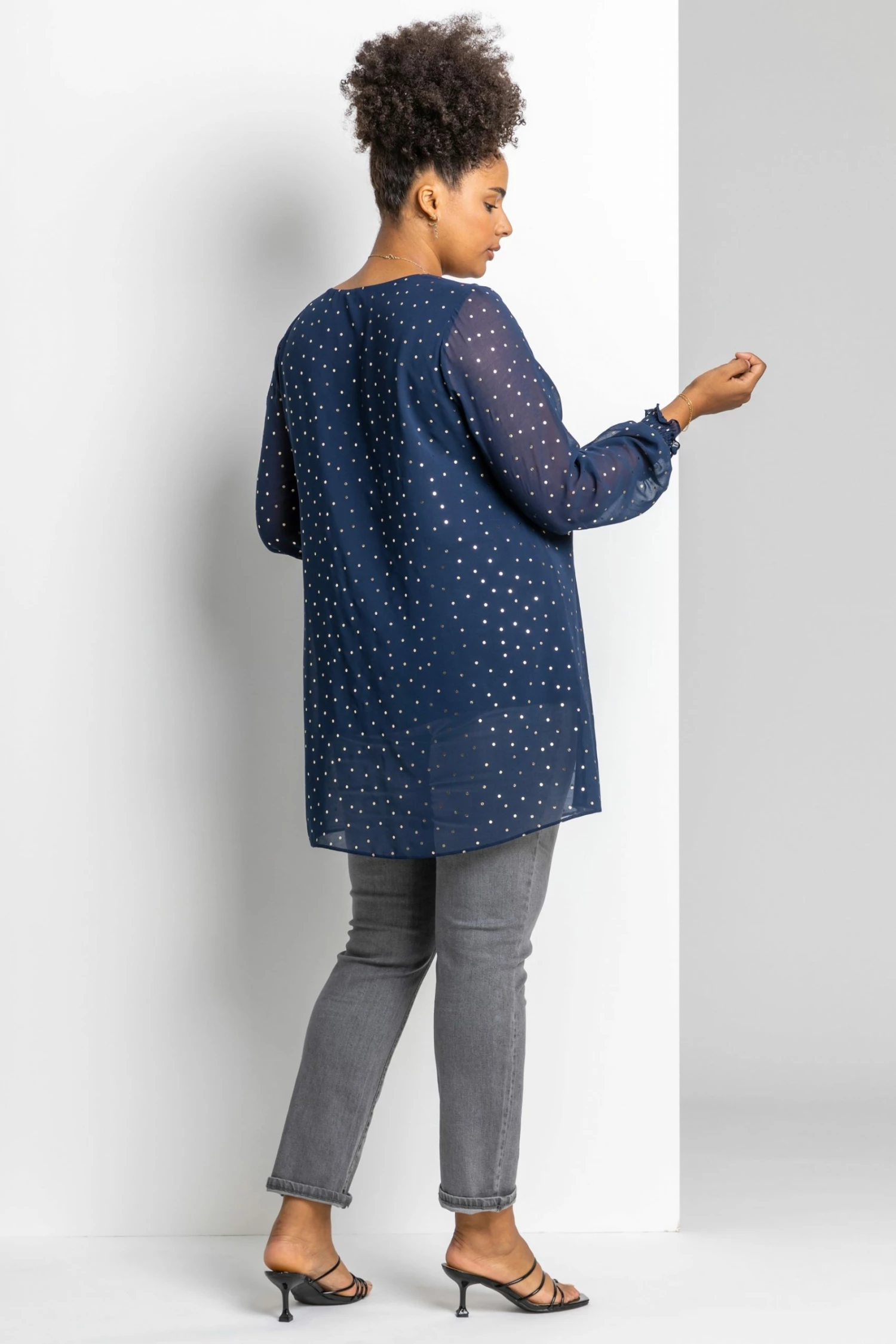 Roman Navy Curve Foil Spot Print Split Front Top 4 Roman Navy Curve Foil Spot Print Split Front Top - Image 2