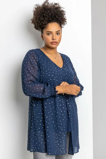 Roman Navy Curve Foil Spot Print Split Front Top 8 Roman Navy Curve Foil Spot Print Split Front Top - Image 6