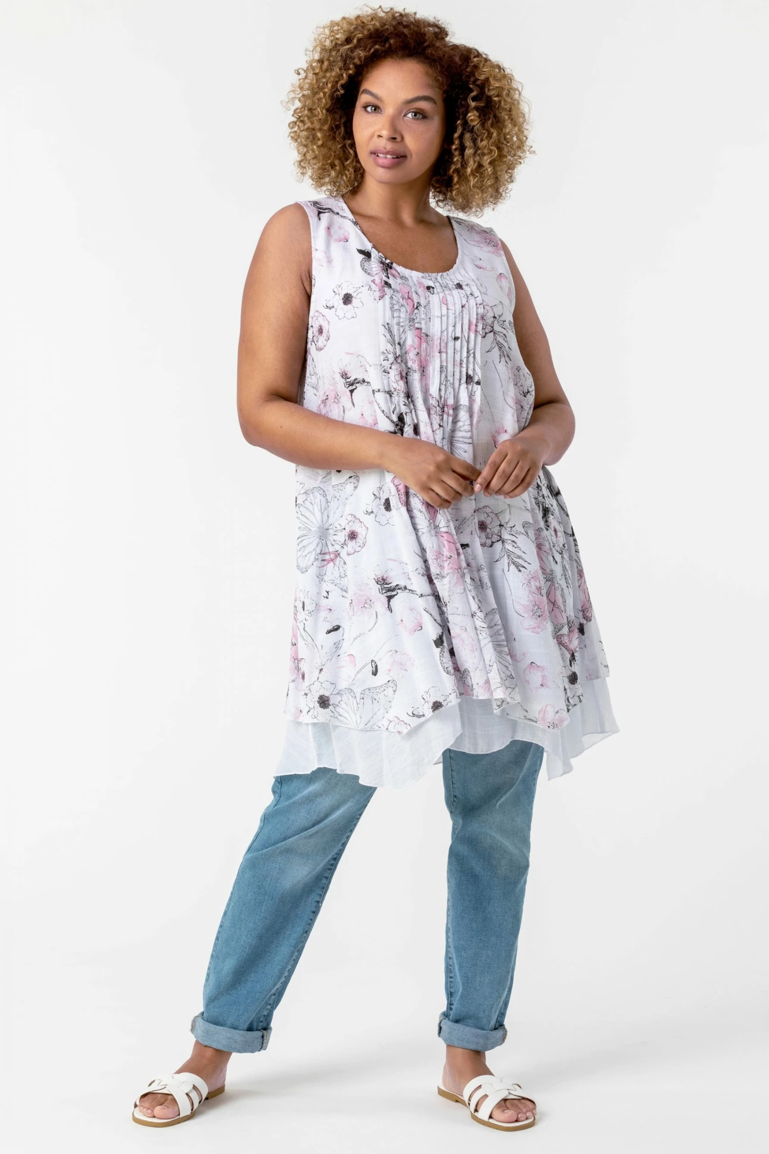 Roman White Curve Floral Pin Tuck Layered Blouse 5 Roman White Curve Floral Pin Tuck Layered Blouse - Image 3