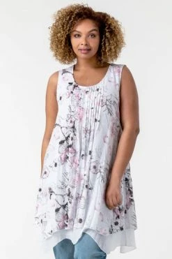 Roman White Curve Floral Pin Tuck Layered Blouse 11 Roman White Curve Floral Pin Tuck Layered Blouse -Roman Sales Shop unnamed file 7231