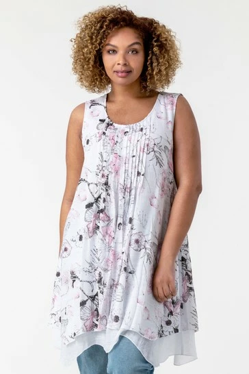 Roman White Curve Floral Pin Tuck Layered Blouse 7 Roman White Curve Floral Pin Tuck Layered Blouse - Image 5