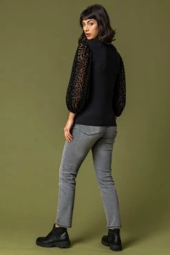 Roman Black Animal Print Mesh Sleeve Top -Roman Sales Shop unnamed file 7239