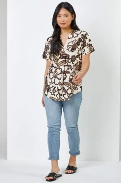 Roman Brown & White Petite Floral Print Notch Neck Top 9 Roman Brown & White Petite Floral Print Notch Neck Top -Roman Sales Shop unnamed file 7244