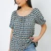 Roman Blue Petite Geo Print Shirred Waist Top 1 Roman Blue Petite Geo Print Shirred Waist Top -Roman Sales Shop unnamed file 7247