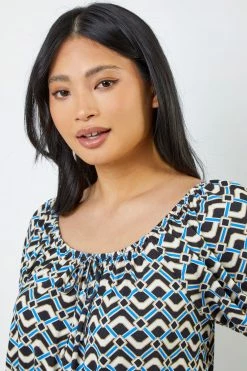 Roman Blue Petite Geo Print Shirred Waist Top 10 Roman Blue Petite Geo Print Shirred Waist Top -Roman Sales Shop unnamed file 7250