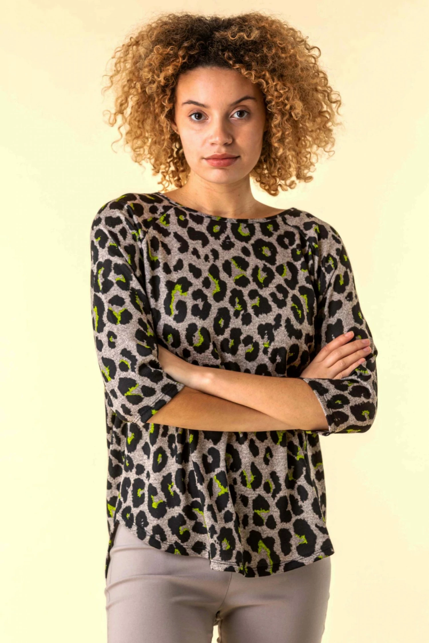 Roman Lime Contrast Animal Print Top 3 Roman Lime Contrast Animal Print Top