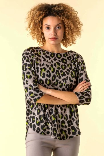 Roman Lime Contrast Animal Print Top 7 Roman Lime Contrast Animal Print Top - Image 5