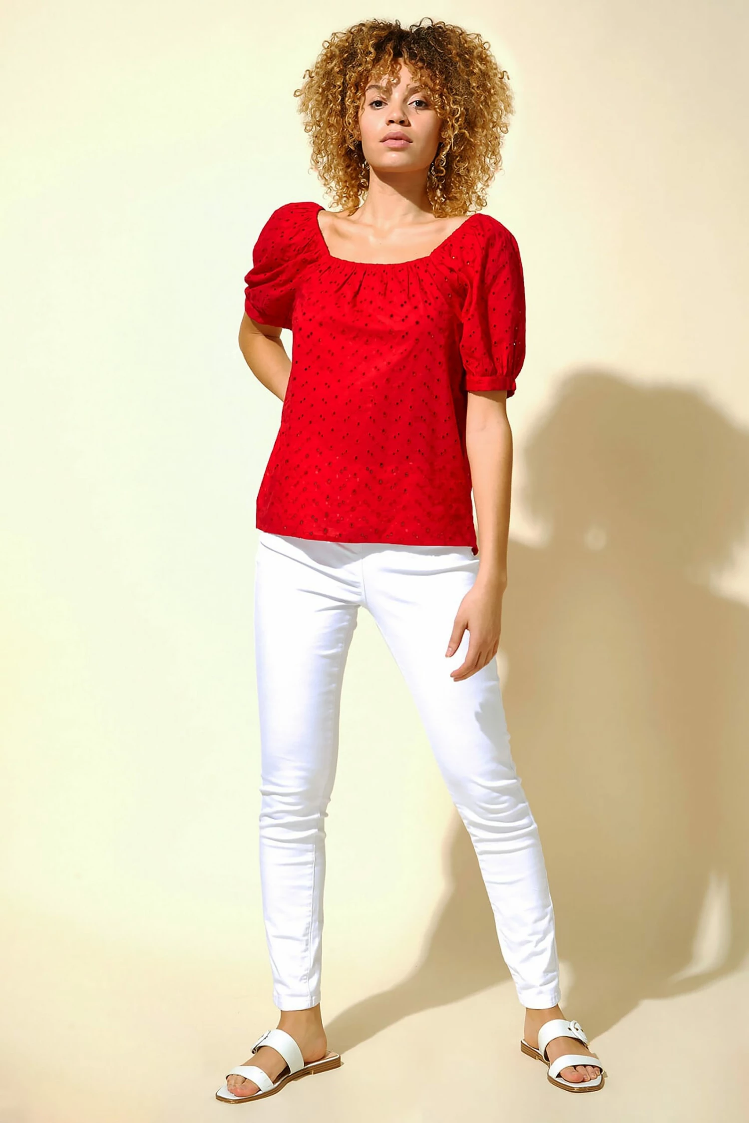 Roman Red Broderie Square Neck Top 4 Roman Red Broderie Square Neck Top - Image 2