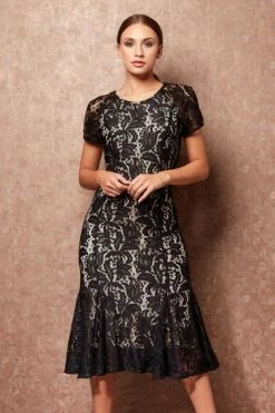 Roman Black Flute Hem Lace Midi Dress -Roman Sales Shop unnamed file 726