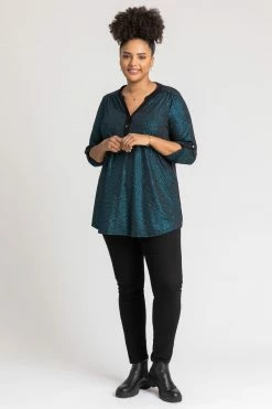 Roman Green Curve Glitter Stripe Button Detail Top 12 Roman Green Curve Glitter Stripe Button Detail Top -Roman Sales Shop unnamed file 7264