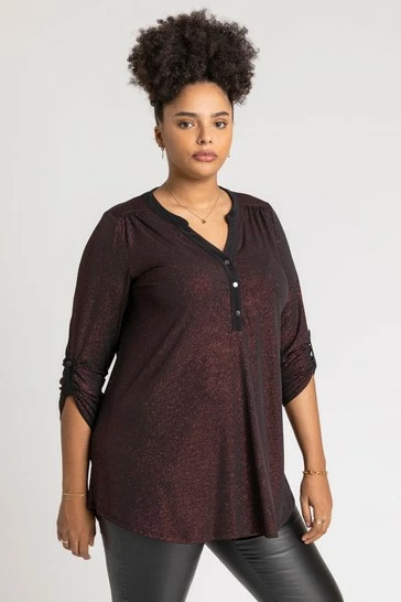 Roman Green Curve Glitter Stripe Button Detail Top 10 Roman Green Curve Glitter Stripe Button Detail Top - Image 8