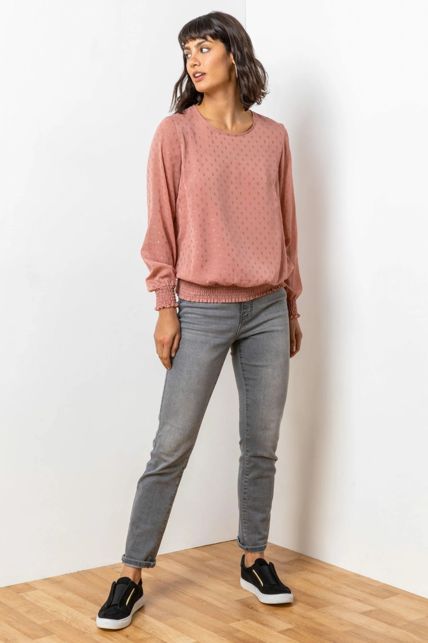 Roman Pink Textured Spot Shirred Shimmer Top 5 Roman Pink Textured Spot Shirred Shimmer Top - Image 3