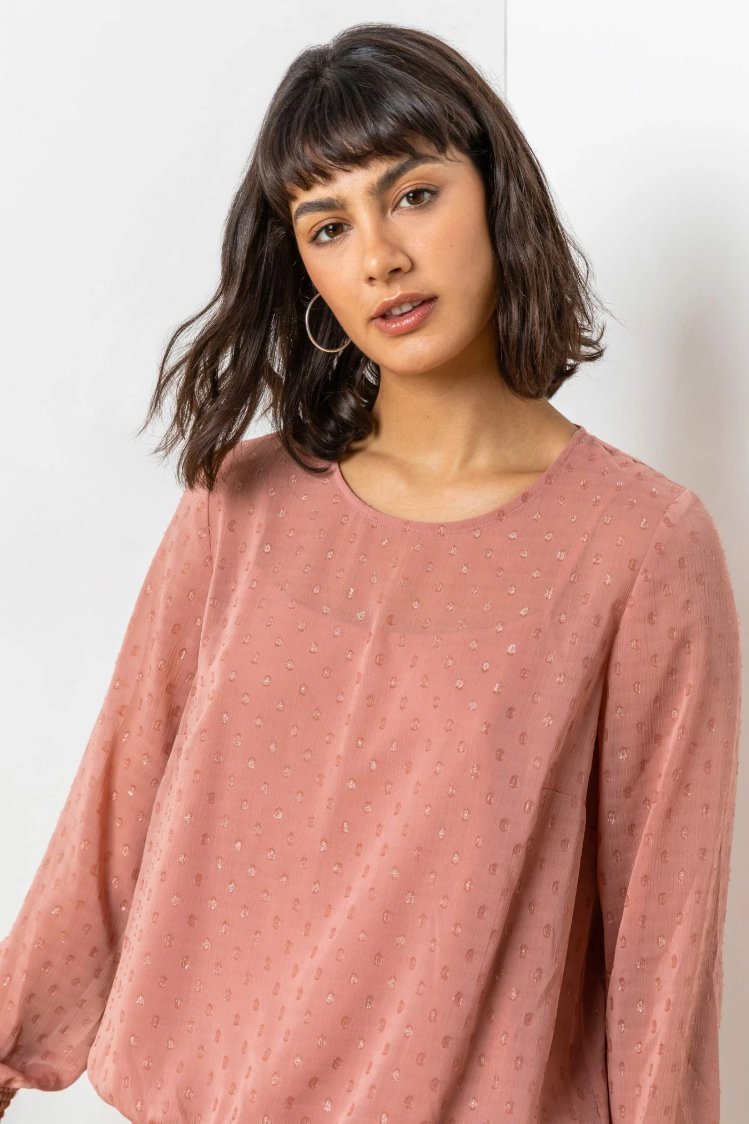 Roman Pink Textured Spot Shirred Shimmer Top 6 Roman Pink Textured Spot Shirred Shimmer Top - Image 4