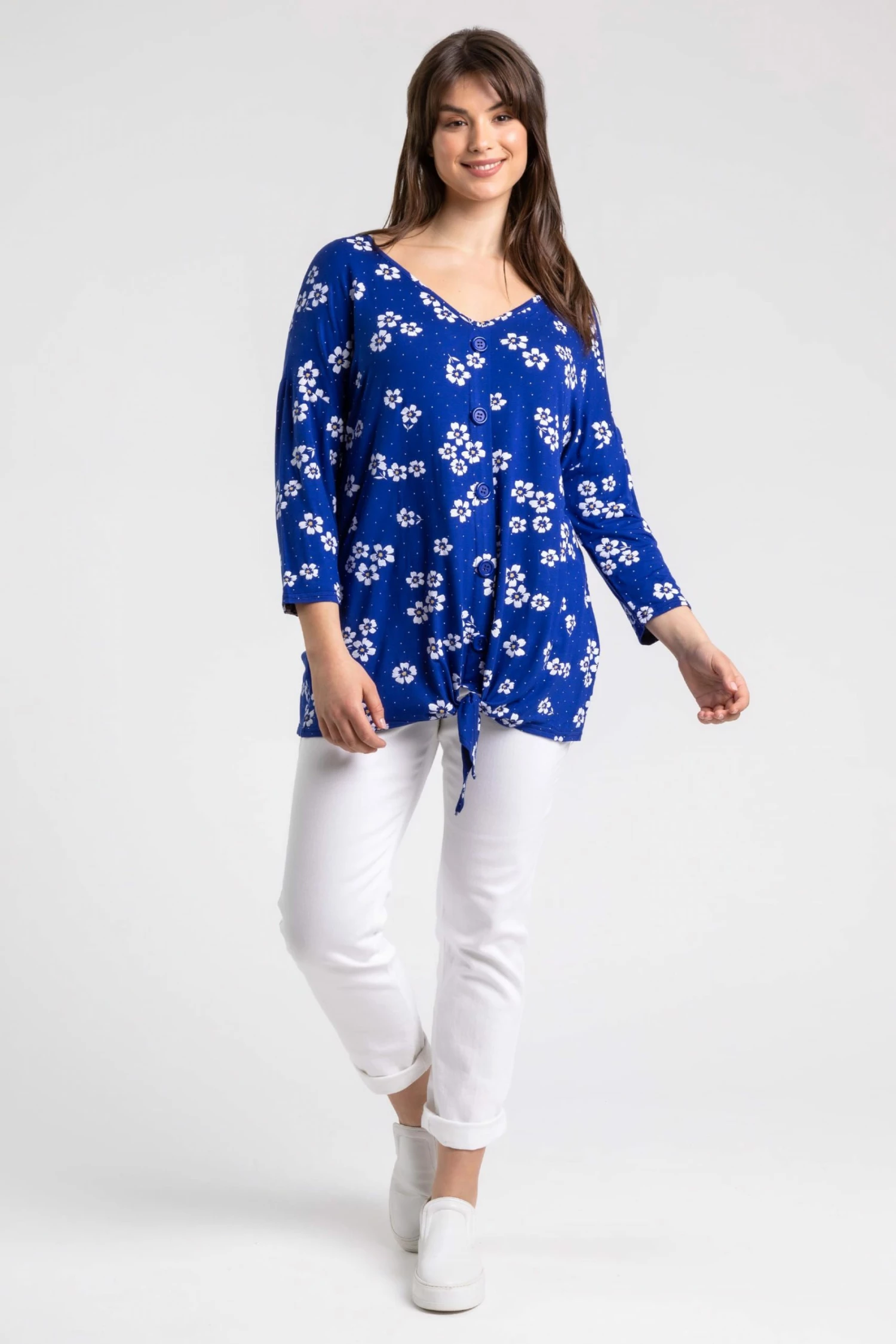 Roman Blue Curve Daisy Print Tie Detail Top 5 Roman Blue Curve Daisy Print Tie Detail Top - Image 3