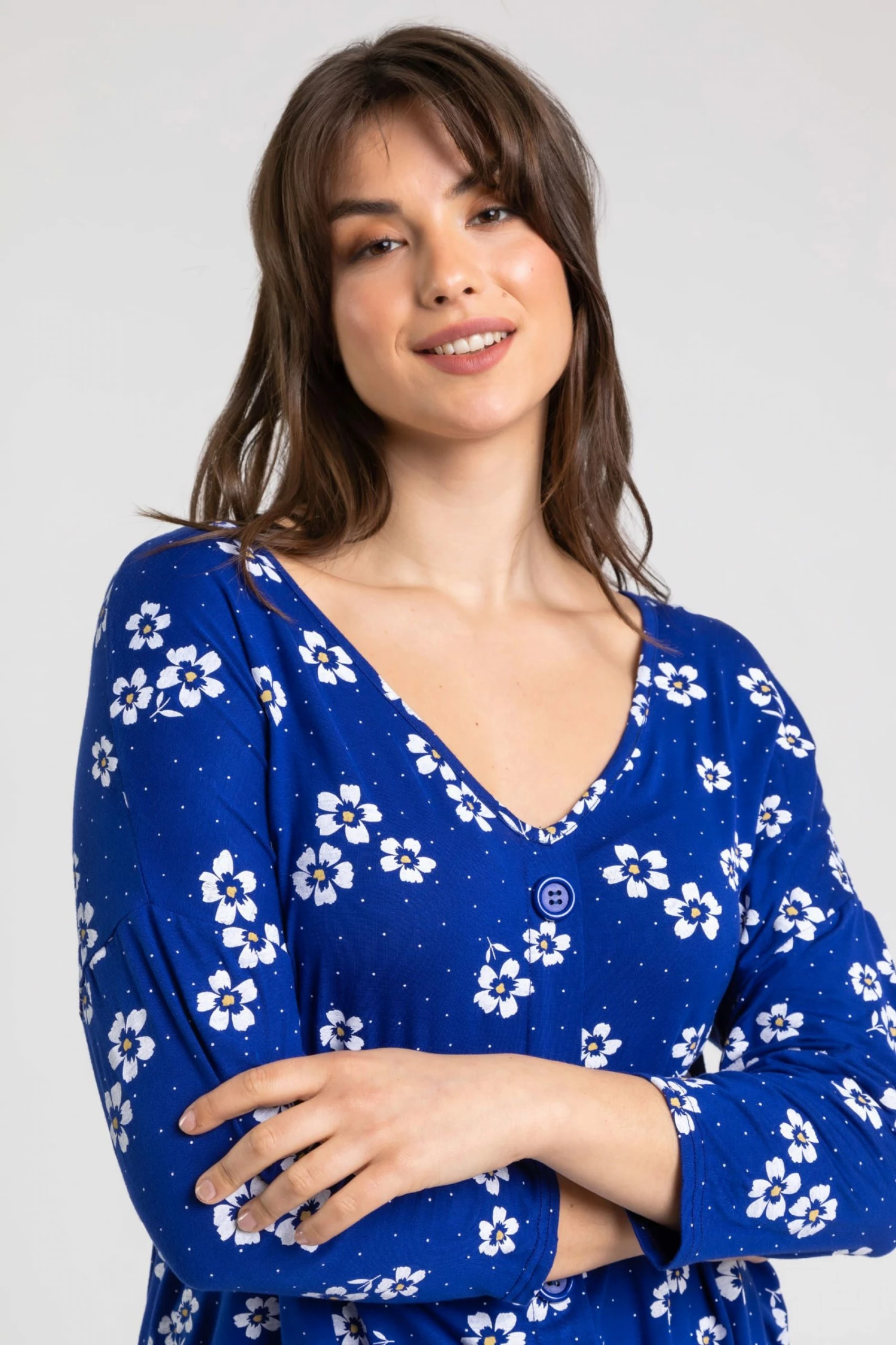 Roman Blue Curve Daisy Print Tie Detail Top 6 Roman Blue Curve Daisy Print Tie Detail Top - Image 4