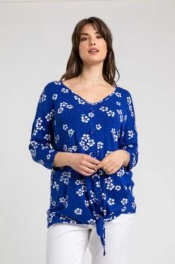 Roman Blue Curve Daisy Print Tie Detail Top 11 Roman Blue Curve Daisy Print Tie Detail Top -Roman Sales Shop unnamed file 7285