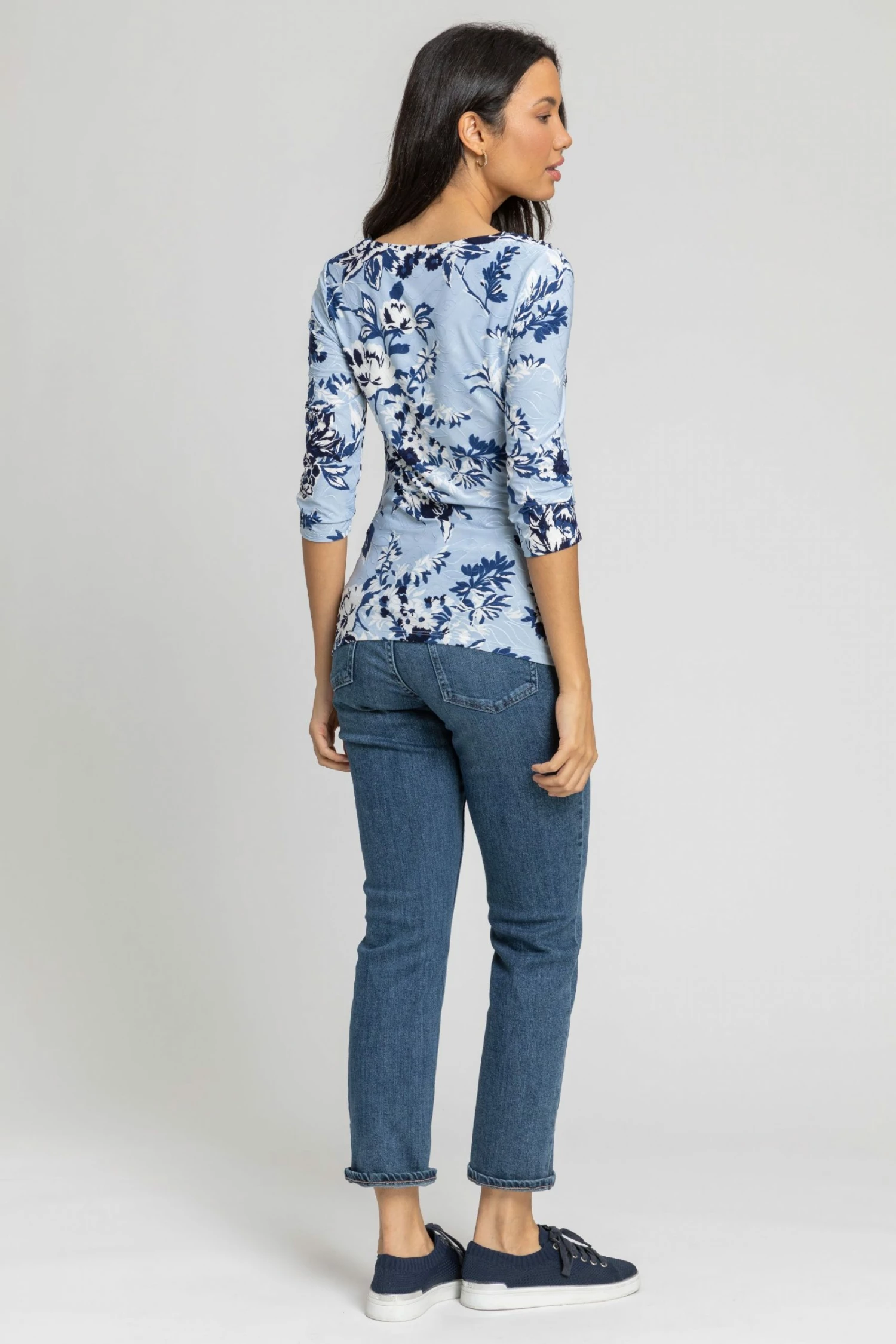 Roman Blue Floral Print Cowl Neck Top 5 Roman Blue Floral Print Cowl Neck Top - Image 3