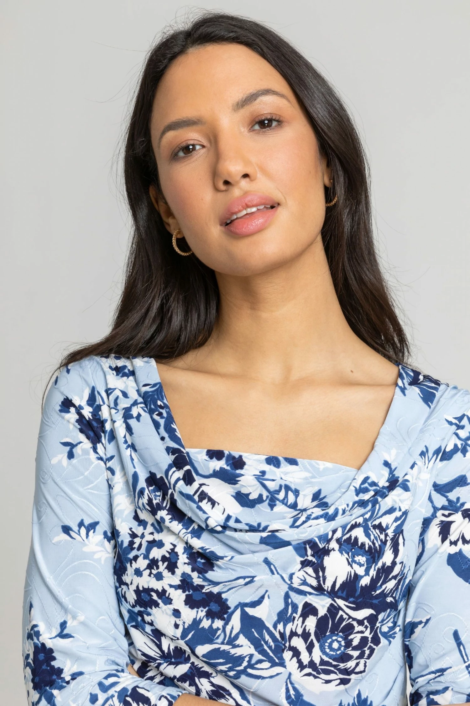 Roman Blue Floral Print Cowl Neck Top 6 Roman Blue Floral Print Cowl Neck Top - Image 4