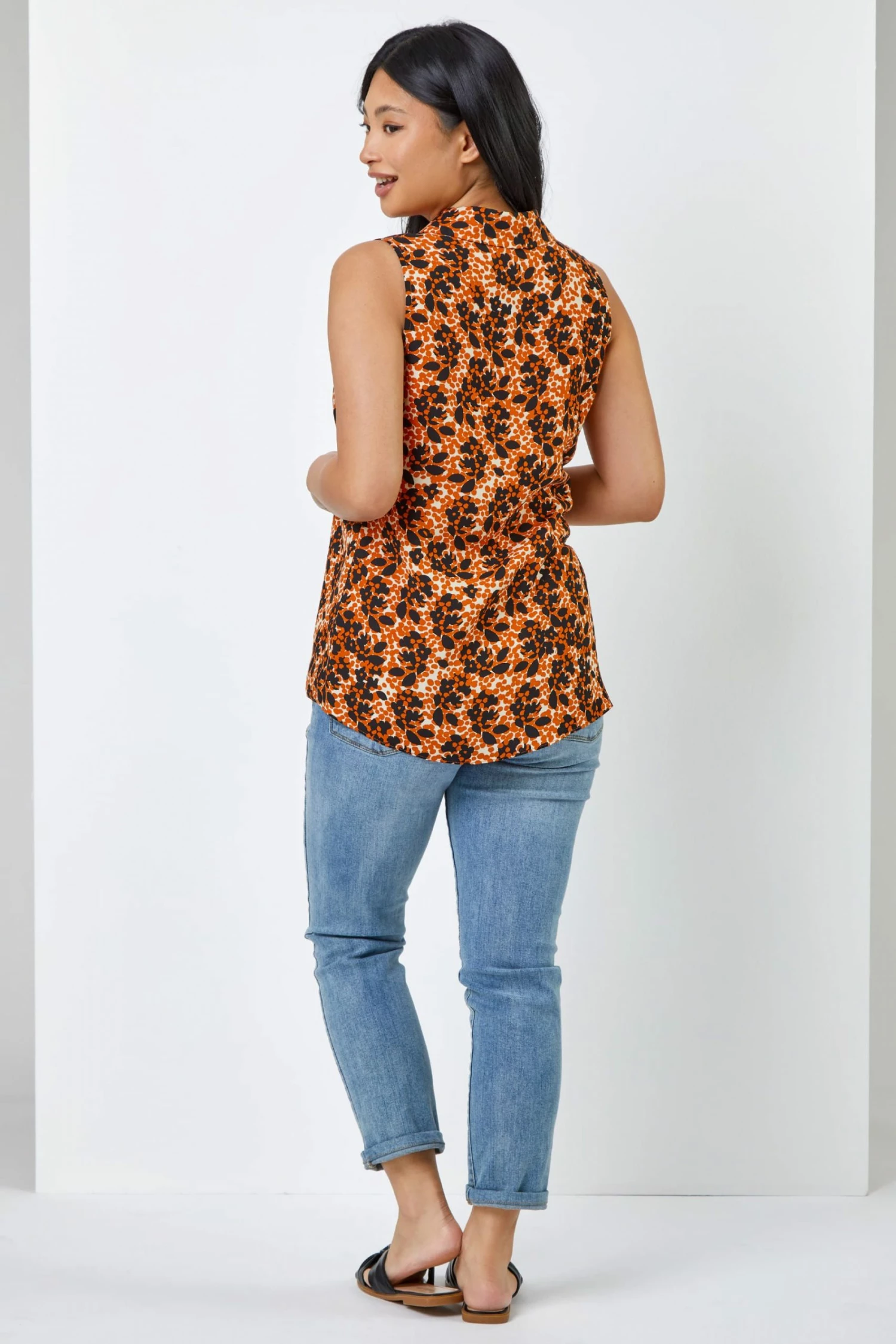 Roman Brown Petite Animal Print Shirt Collar Top 4 Roman Brown Petite Animal Print Shirt Collar Top - Image 2