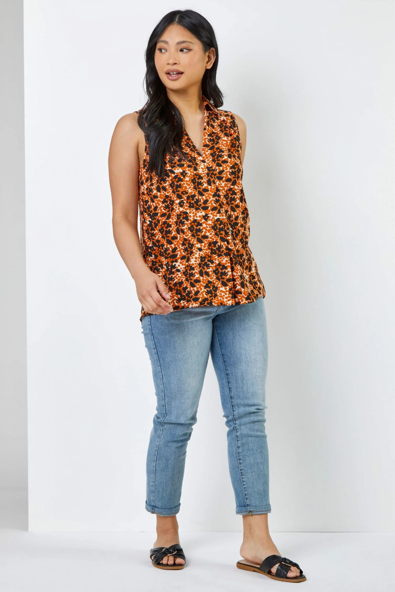 Roman Brown Petite Animal Print Shirt Collar Top 5 Roman Brown Petite Animal Print Shirt Collar Top - Image 3