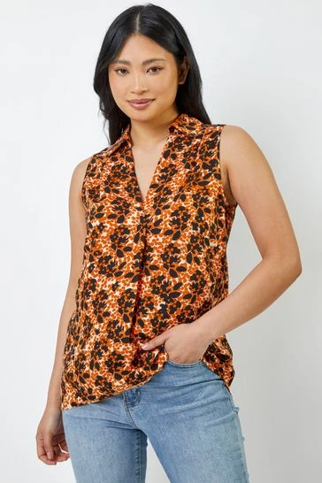 Roman Brown Petite Animal Print Shirt Collar Top 7 Roman Brown Petite Animal Print Shirt Collar Top - Image 5