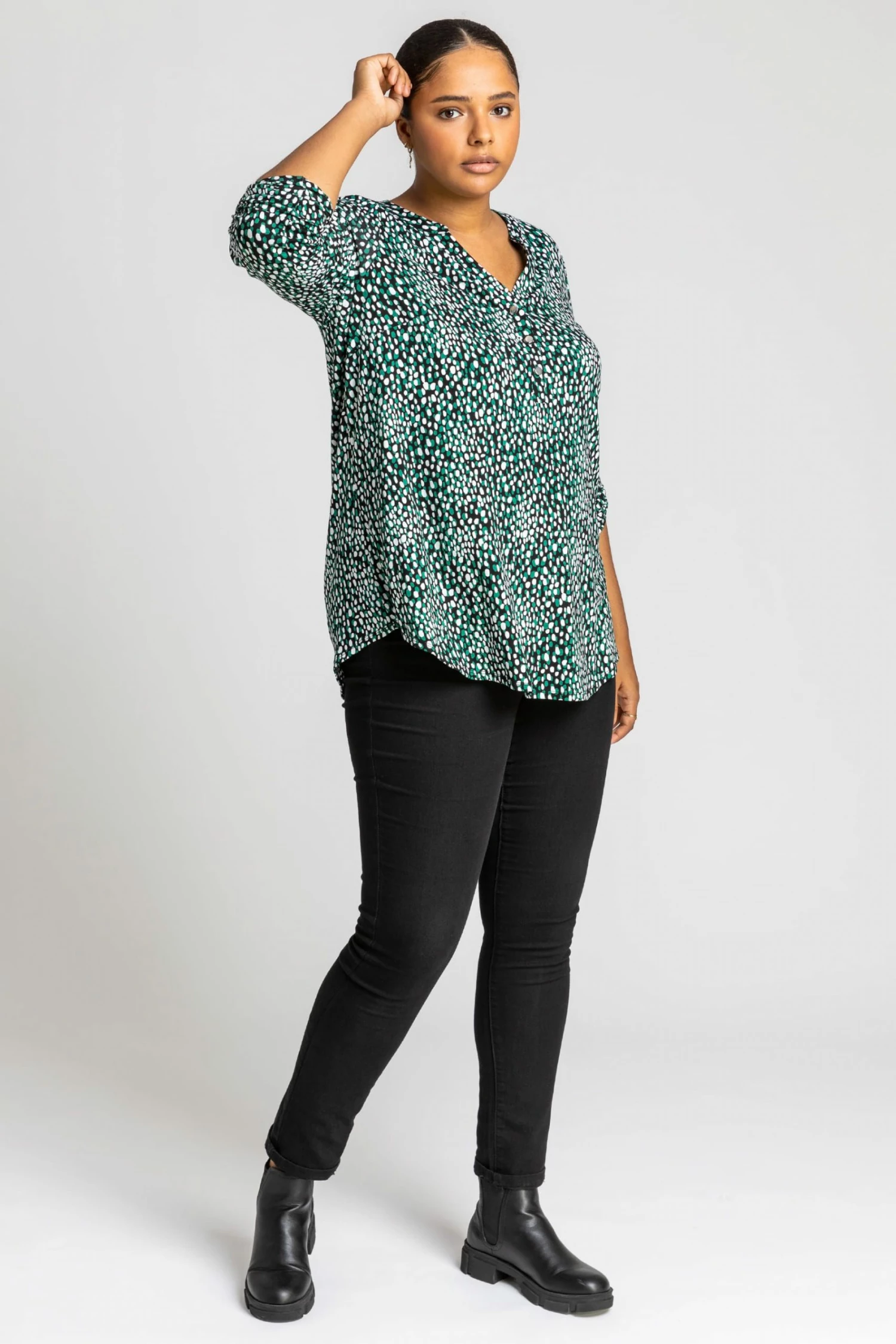 Roman Green Curve Abstract Spot Print Top 5 Roman Green Curve Abstract Spot Print Top - Image 3