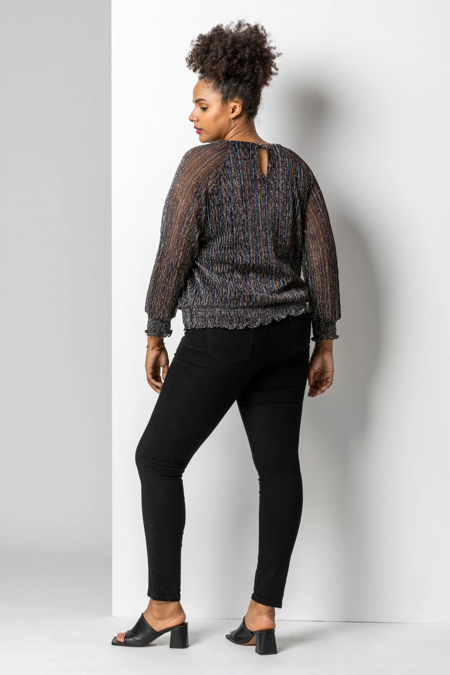 Roman Black Bronze Curve Foil Shimmer Plisse Top 4 Roman Black Bronze Curve Foil Shimmer Plisse Top - Image 2