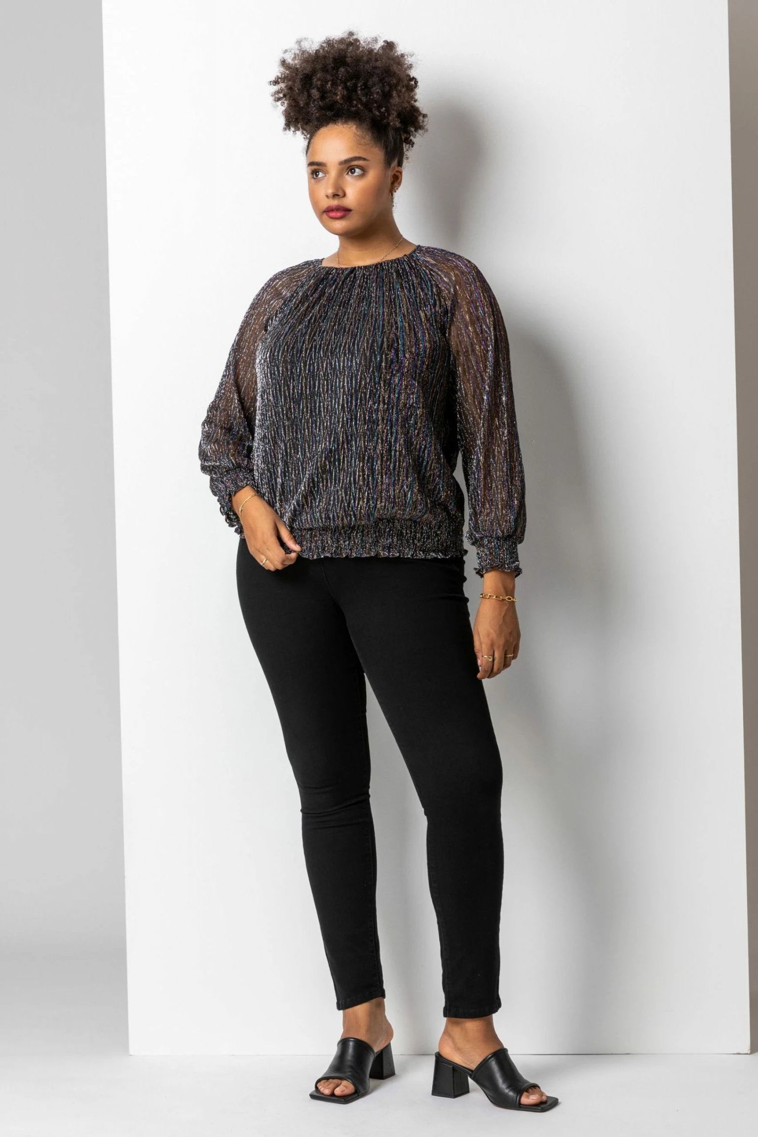 Roman Black Bronze Curve Foil Shimmer Plisse Top 5 Roman Black Bronze Curve Foil Shimmer Plisse Top - Image 3
